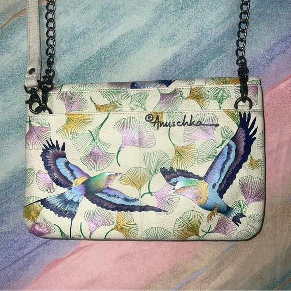 Anuschka wings of love crossbody/clutch/wrist bag retired - Picture 1 of 10